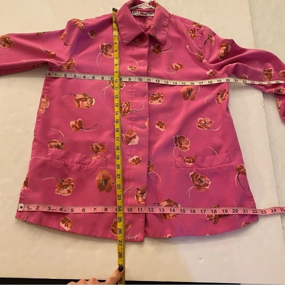 Vintage 90s Silk Floral Jacket Blazer Womens Size Small Pink Flower Print Granny - Picture 12 of 14